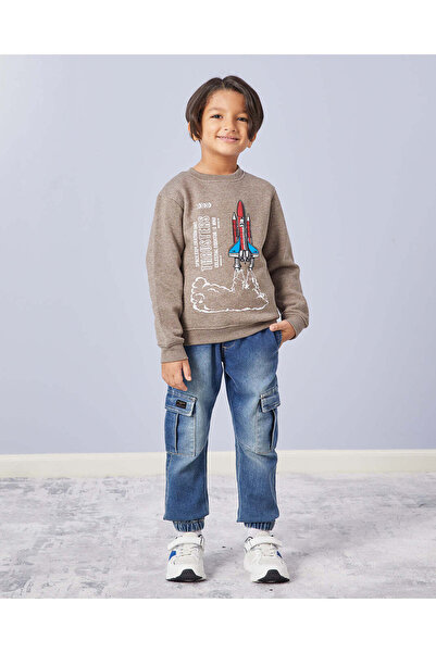 REDTAG Boys Brown Printed Sweatshirt