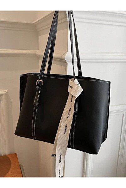 Gogoey Detailed Large Size Women's Scarf Hand and Shoulder Bag Black