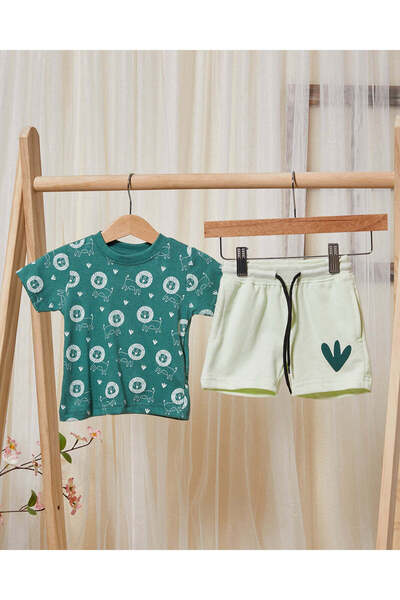 REDTAG Infant Boys Green Printed Casual Set (2 Piece)