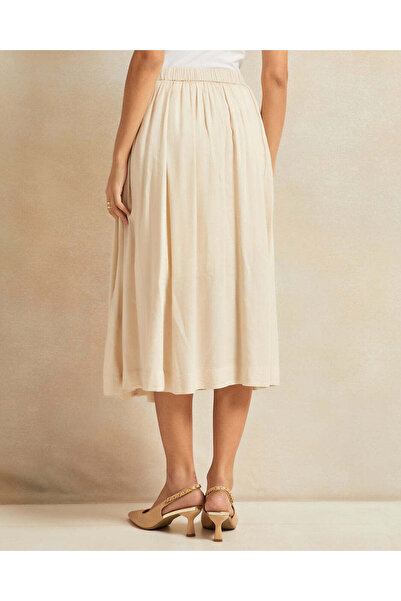 REDTAG Women Beige Floral Embroidered Gathered Skirt