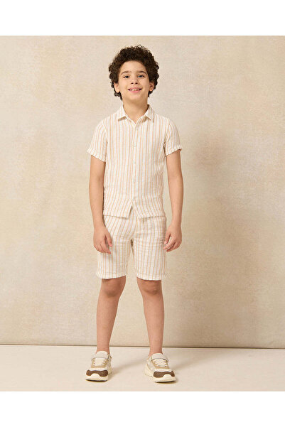 REDTAG Boys Cream Striped Dobby Pull on Shorts