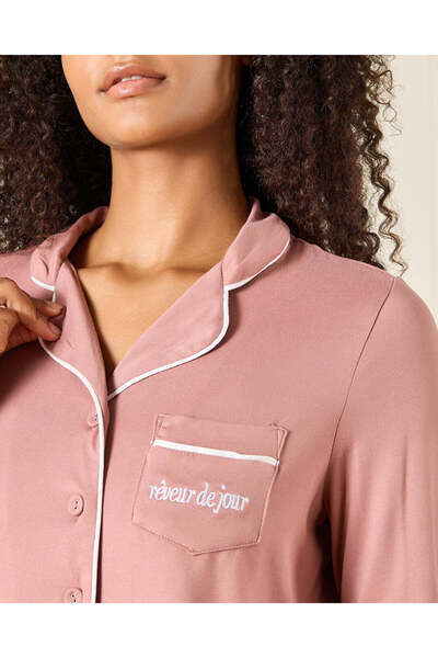 REDTAG Women Pink Collared Pyjama Set (2 Piece)