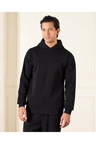 REDTAG سويت شيرت رجالي أسود بغطاء رأس