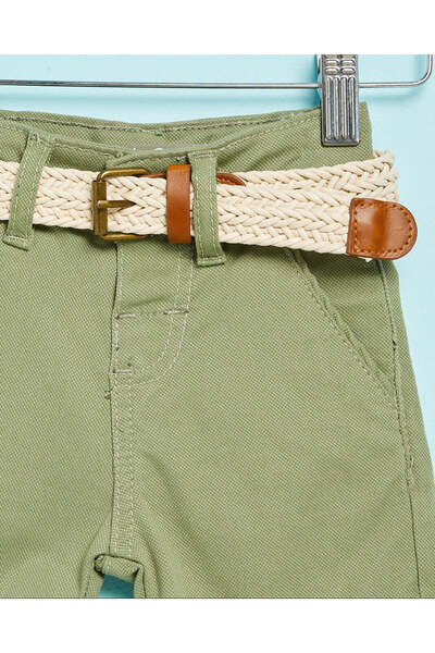REDTAG Infant Boys Green Belted Chino Shorts