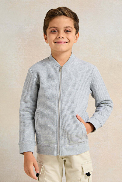 REDTAG Boys Grey Jacquard Sweatshirt