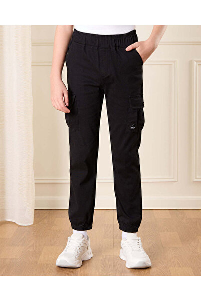 REDTAG Senior Boys Black Cargo Trousers