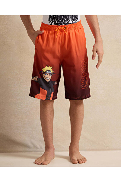REDTAG Senior Boys Orange Naruto Print Swim Shorts