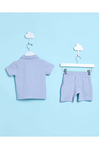 REDTAG Infant Boys Blue Shirt And Shorts Set (2 Piece)