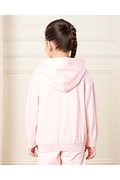 REDTAG Girls Pink Zip Through Hooded Sweatshirt