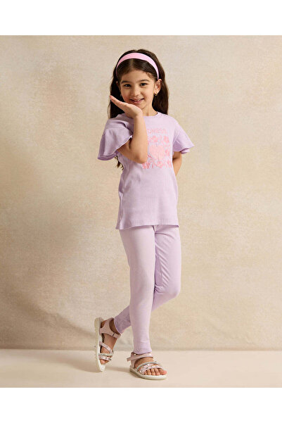 REDTAG Girls Lilac T-Shirt And Legging Set (2 Piece)