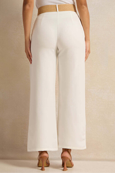REDTAG Women White Belted Straight Fit Trousers