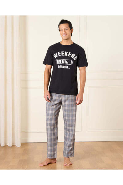 REDTAG Men Black And Grey Pyjama Set (2 Piece)