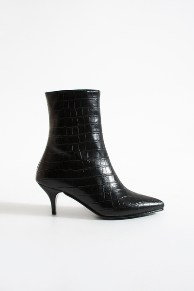 Gökçe Shoes Jayne Siyah Kroko Günlük Kullanım Kadın Topuklu Bot