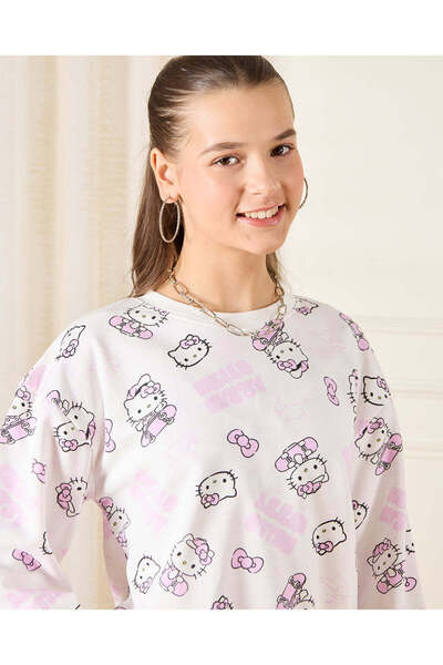 REDTAG Senior Girls Pink Hello Kitty All Over Print Sweatshirt