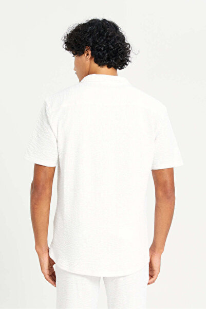 REDTAG Men Ivory Jacquard Lounge Shirt