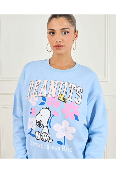 REDTAG Women Blue Peanuts Printed Sweatshirt