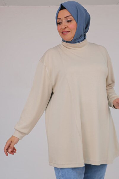 Eslina 58134 Plus Size High Neck Modal Tunic - Beige