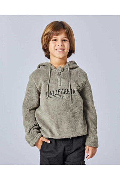 REDTAG Boys Green Hooded Sweatshirt