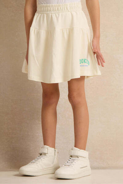 REDTAG Girls White Placement Print Tired Skirt