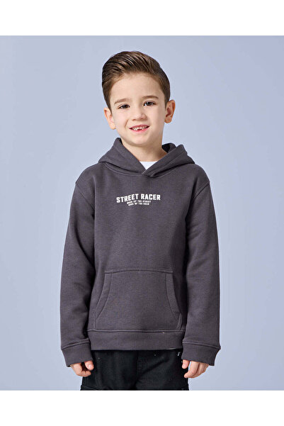 REDTAG Boys Charcoal Hooded With Kangaroo Pocket Sweatshirt