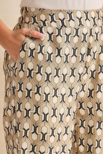 REDTAG Women Beige Printed Wide Leg Trousers