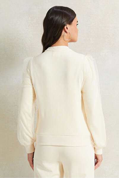 REDTAG Women Beige Embellished Sweatshirt With Front Pocket