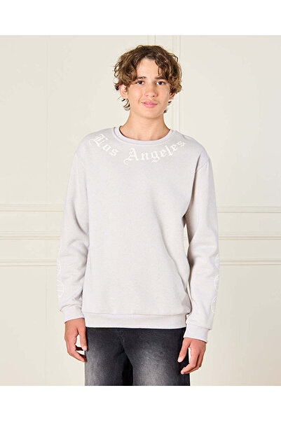 REDTAG Senior Boys Grey Los Angeles Over Size Sweatshirt