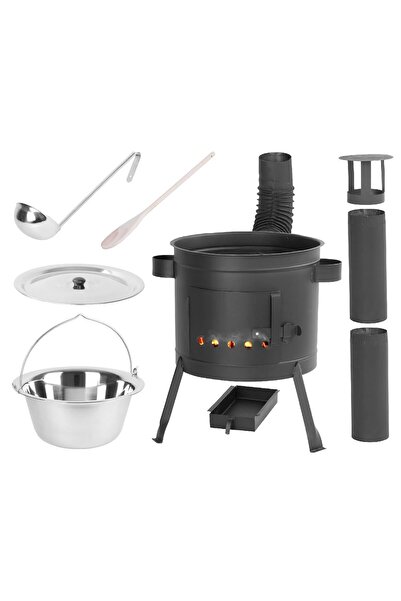 Artool Stove with cauldron and chimney, 36 cm, 13 L cauldron, ladle, wooden spoon,