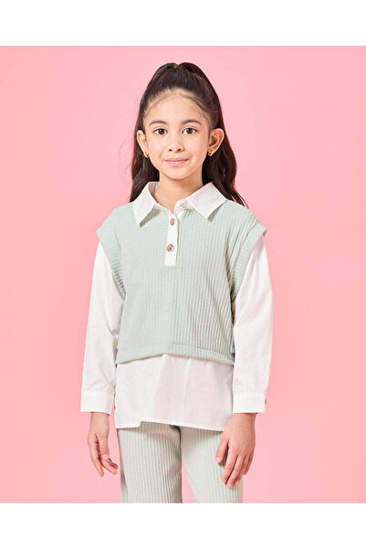 REDTAG Girls Green Plain Fer Collar Set