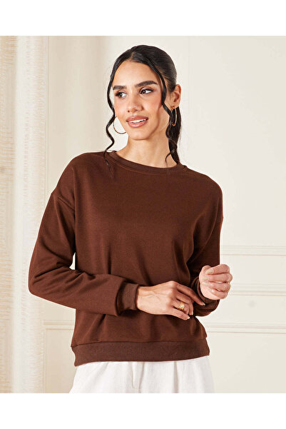 REDTAG Women Brown Plain Sweatshirt