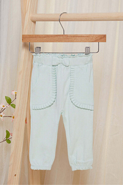 REDTAG Infant Girls Green Solid Waffle Knit Trousers