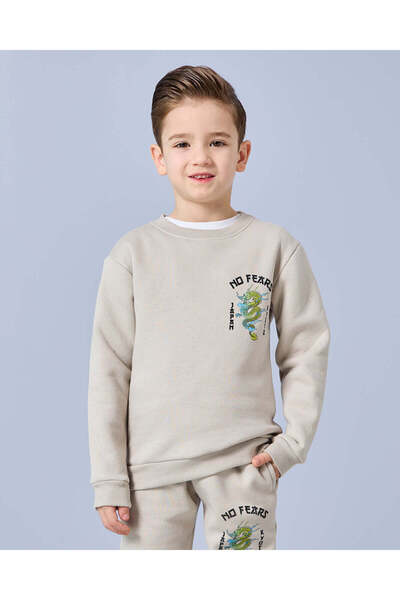 REDTAG Boys Ecru Embroidered Sweatshirt