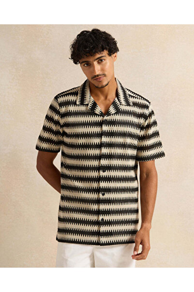 REDTAG Beige And Black Striped Lounge Shirt