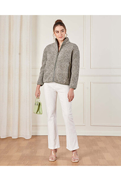 REDTAG Women Grey Fur Zip Through Sweatshirt