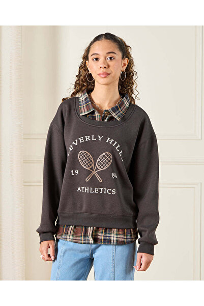 REDTAG Senior Girls Charcoal Printed Sweatshirt