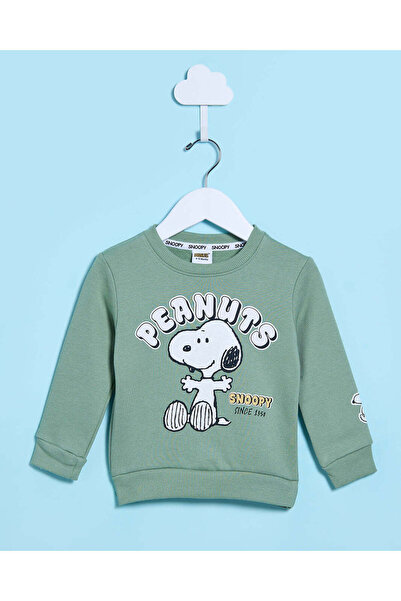 REDTAG Infant Boys Green Snoopy Printed Sweatshirt