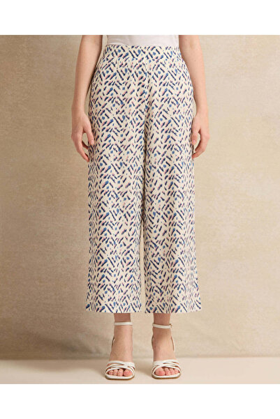 REDTAG Senior Girls White And Blue Ditsy Print Crepe Culottes