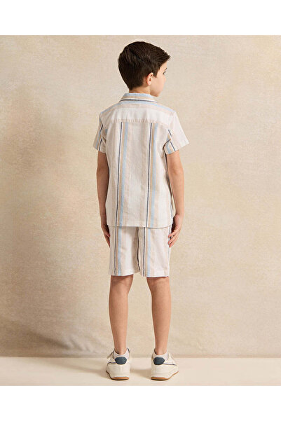 REDTAG Boys Blue Striped Collared Set (2 Piece)