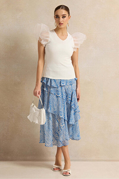 REDTAG Women Blue Printed Tiered Skirt