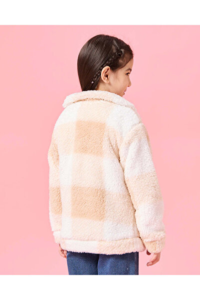 REDTAG Girls Beige Checkered Sweatshirt