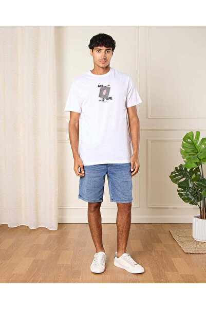 REDTAG Men Blue Denim Shorts