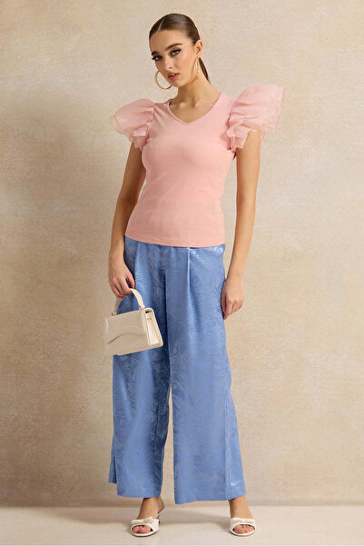 REDTAG Women Blue Jacquard Wide Leg Pants