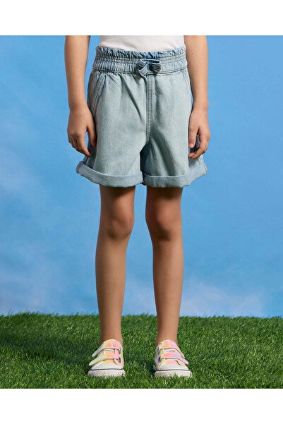 REDTAG Girls Blue 4 Pocket Bottom Fold Shorts