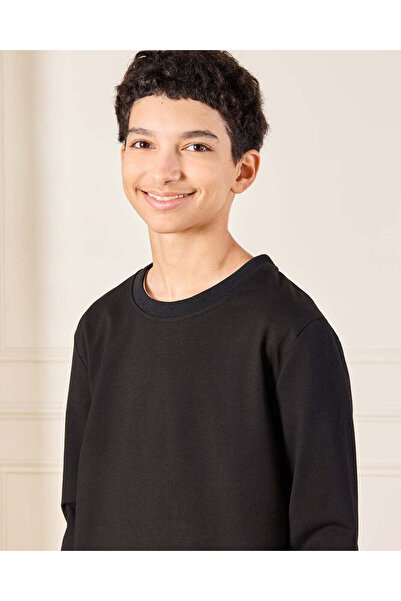 REDTAG Senior Boys Black Printed Sweatshirt