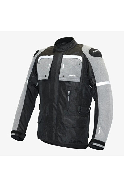 VENOM Motorcycle Jacket Long Black-Grey Discovery Jacket 4 Seasons Long Biker Jacket