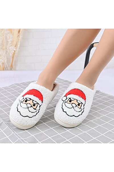 Tmall Papuci de damă din bumbac, cu Moș Crăciun, cu blană, TM1PD1064, albi