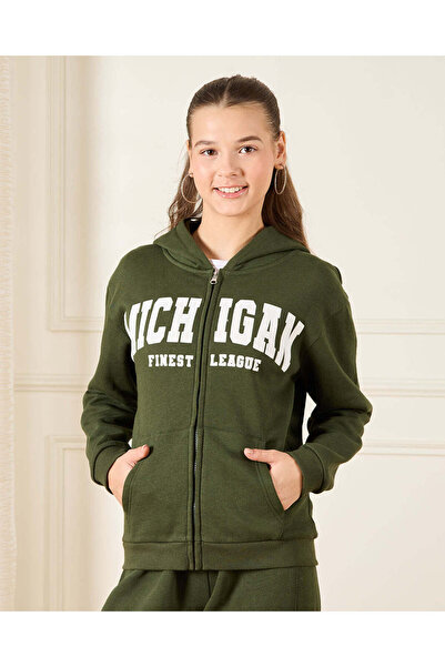 REDTAG Senior Girls Green Hooded Sweatshirt