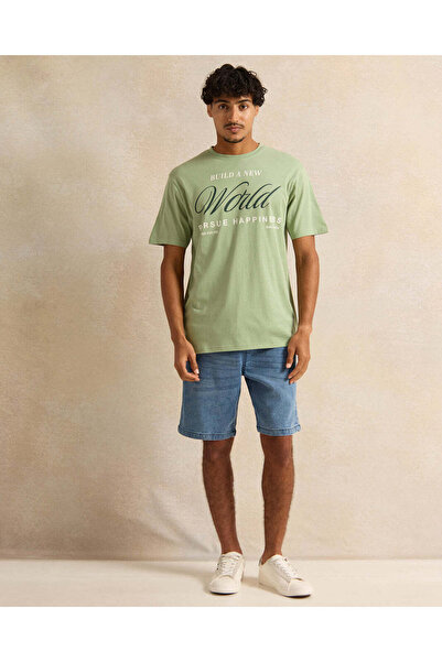 REDTAG Men Blue Plain Denim Shorts