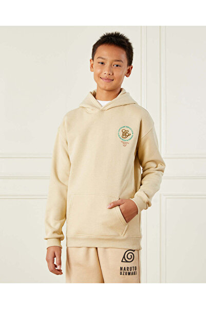 REDTAG Senior Boys Beige Hooded Sweatshirt