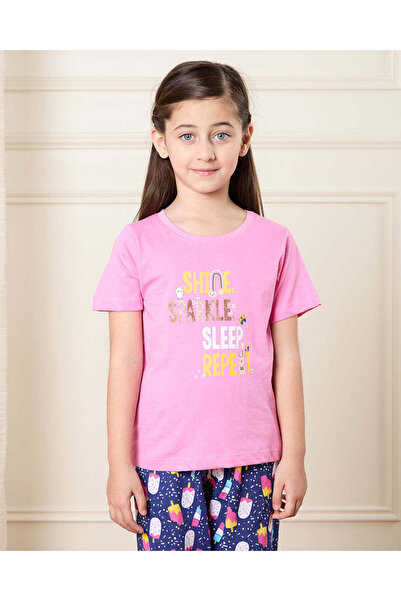 REDTAG Girls Pink And Blue Printed Pyjama Set (2 Piece)
